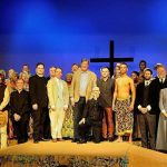 Colour photograph showing the members of the cast and creative team of a new opera titled 'The Life to Come' by Louis Mander and Stephen Fry (Courtesy of Surrey Opera)